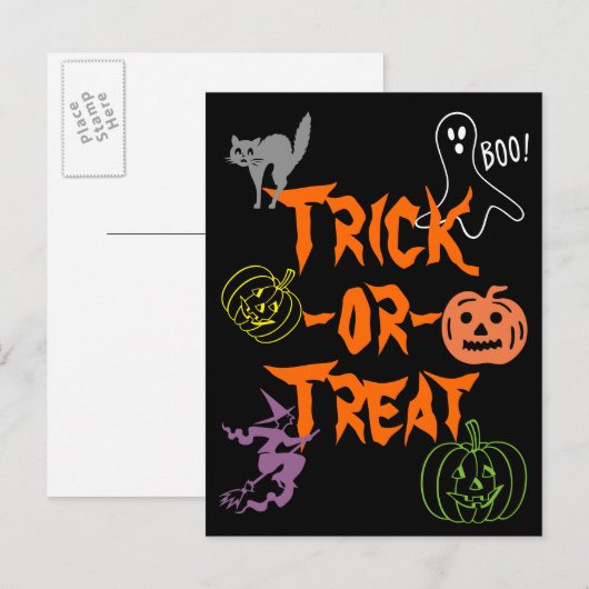 Trick-or-Treat Halloween Pumpkin Ghost Witch Briefkaart (Voorkant / Achterkant)