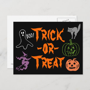 Trick-or-Treat Halloween Pumpkin Ghost Witch Briefkaart