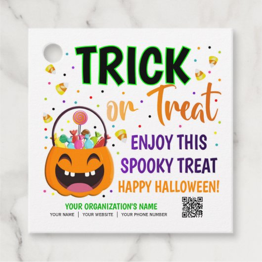 Trick or treat Halloween QR Code Treat Bedankjes Labels (Voorkant)