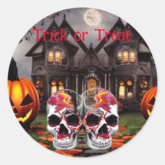 Trick or Treat Halloween Ronde Sticker (Voorkant)