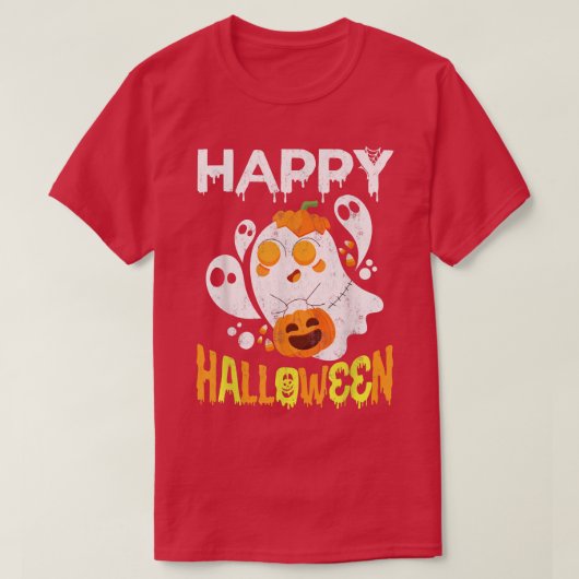 Trick or treat Halloween Shirt Ghost Pumpkin Happy (Design voorkant)