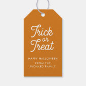 Trick or treat Halloween Sinaasappel met witte tek Cadeaulabel (Voorkant)