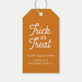 Trick or treat Halloween Sinaasappel met witte tek Cadeaulabel (Achterkant)