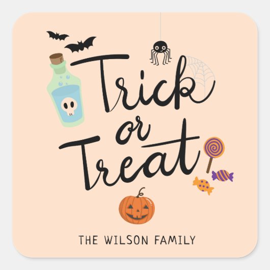 Trick or treat Halloween Snoep Vierkante Sticker (Voorkant)