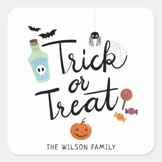 Trick or treat Halloween Snoep Vierkante Sticker (Voorkant)