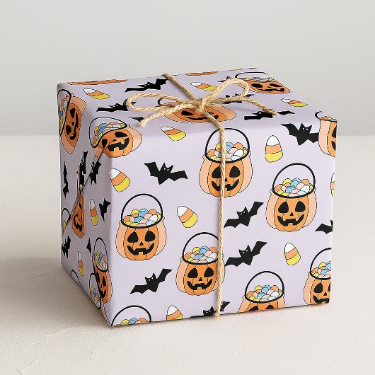 Trick or treat Halloween Snoep & Vleermuizen Patro Cadeaupapier