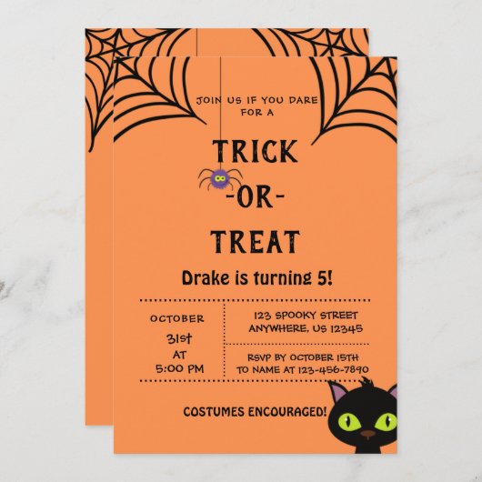 Trick or treat, Halloween Spiders Invitation Kaart (Voorkant / Achterkant)