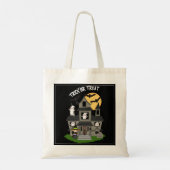 Trick or treat Halloween spookhuis zwart Tote Bag (Achterkant)
