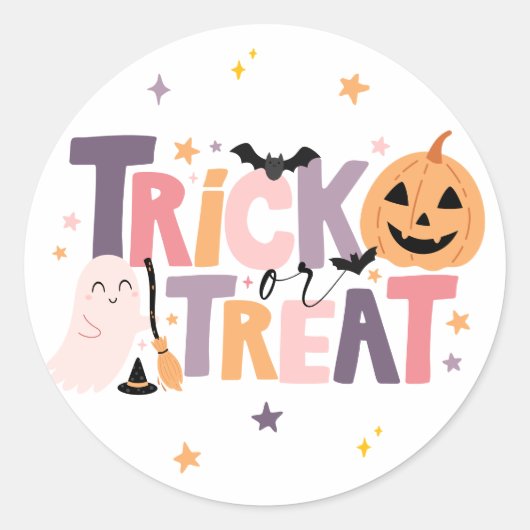 Trick or Treat Halloween sticker voor snoepzakken (Voorkant)