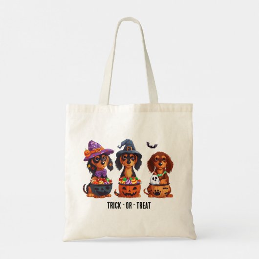 Trick or treat Halloween teckel honden Tote Bag (Achterkant)