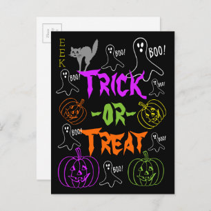 Trick-or-Treat Halloween Theme Pumpkin Ghost Cat Briefkaart