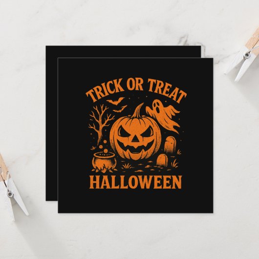 Trick or treat Halloween Uitnodiging (Voorkant / Achterkant in situ)