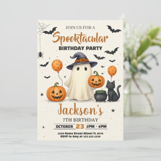 Trick-or-Treat Halloween Verjaardag Uitnodiging (Staand voorkant)