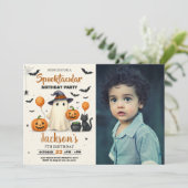 Trick-or-Treat Halloween Verjaardag Uitnodiging (Staand voorkant)