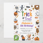 Trick or treat Halloween verjaardagsuitnodiging. Kaart (Voorkant / Achterkant)