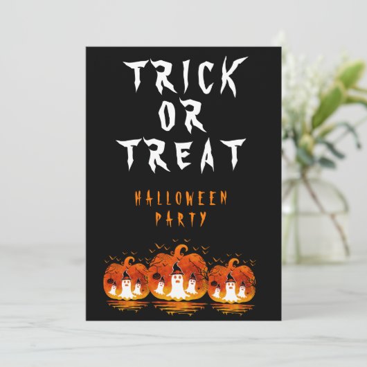 TRICK OR TREAT HALLOWEEN VERKLEDINGSPARTY KAART (Staand voorkant)