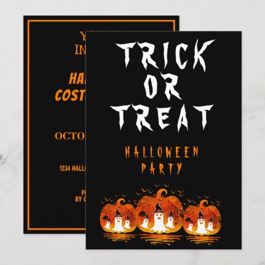 TRICK OR TREAT HALLOWEEN VERKLEDINGSPARTY KAART (Voorkant / Achterkant)
