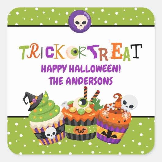 Trick or Treat Halloween Vierkante Sticker (Voorkant)