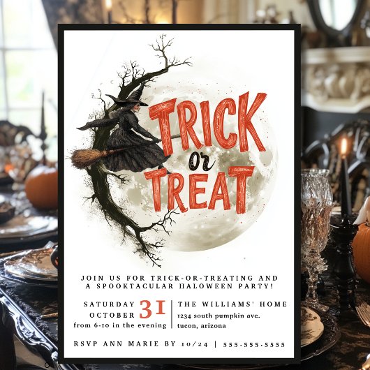 Trick or treat Halloween  Vliegende Heks Kaart