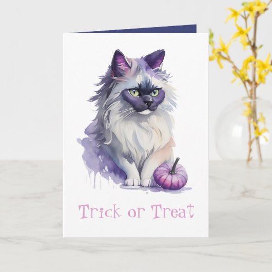 Trick or treat Halloween waterverf birman cat Kaart (Gele Bloem)