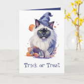 Trick or treat Halloween waterverf birman cat Kaart (Gele Bloem)
