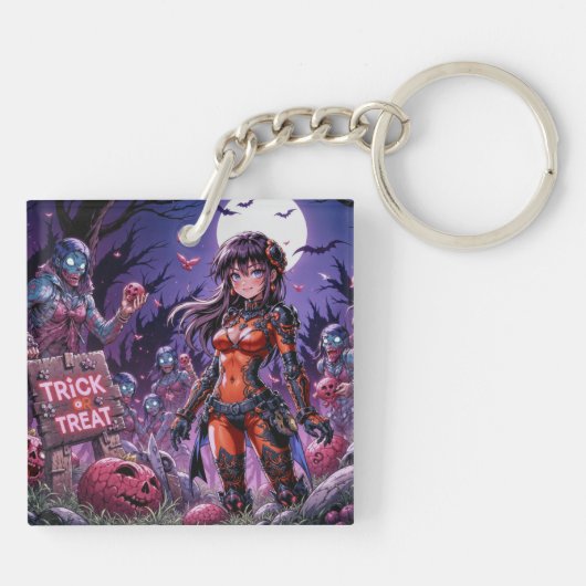 Trick or Treat Halloween zombies die hersenen uitd Sleutelhanger (Achterkant)