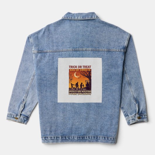 Trick Or Treat Halloween Zombies Grim Reaper Pompo Denim Jacket (Achterkant)