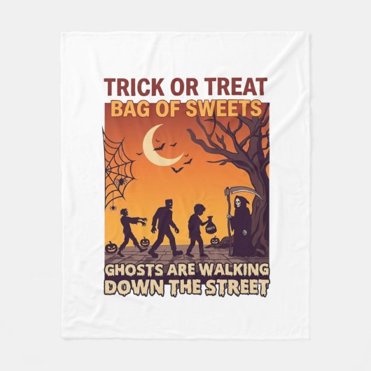 Trick Or Treat Halloween zombies Grim Reaper Pompo Fleece Deken (Voorkant)