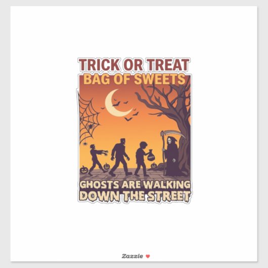 Trick Or Treat Halloween Zombies Grim Reaper Pompo Sticker (Vel)