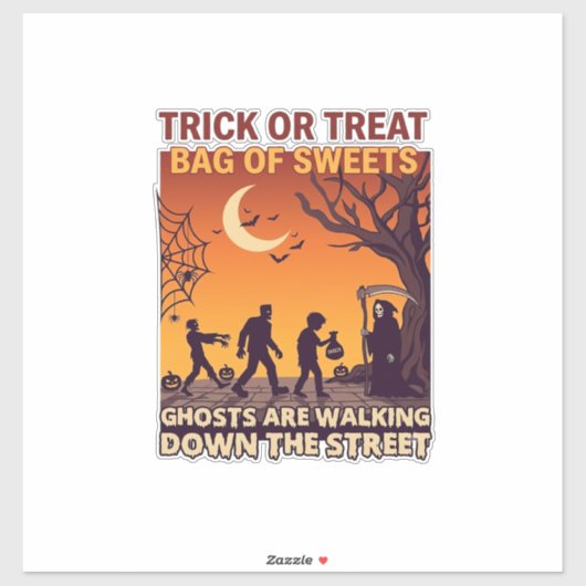 Trick Or Treat Halloween Zombies Grim Reaper Pompo Sticker (Vel)
