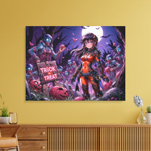 Trick or treat Halloween Zombies Uitdelen Brain Canvas Afdruk