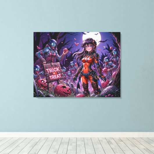 Trick or treat Halloween Zombies Uitdelen Brain Canvas Afdruk (Insitu (Houten vloer))