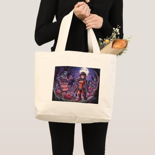 Trick or treat Halloween Zombies Uitdelen Brain Grote Tote Bag (Voorkant (product))
