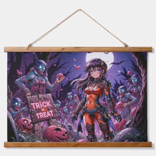 Trick or treat Halloween Zombies Uitdelen Brain Hangend Wandkleed (Voorkant)