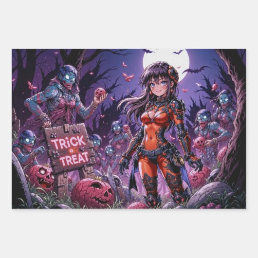 Trick or treat Halloween Zombies Uitdelen Brain Inpakpapier Vel (Voorkant)