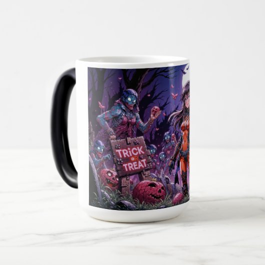 Trick or treat Halloween Zombies Uitdelen Brain Magische Mok (Voorkant links)