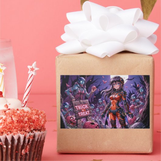 Trick or treat Halloween Zombies Uitdelen Brain Rechthoekige Sticker (Feest)