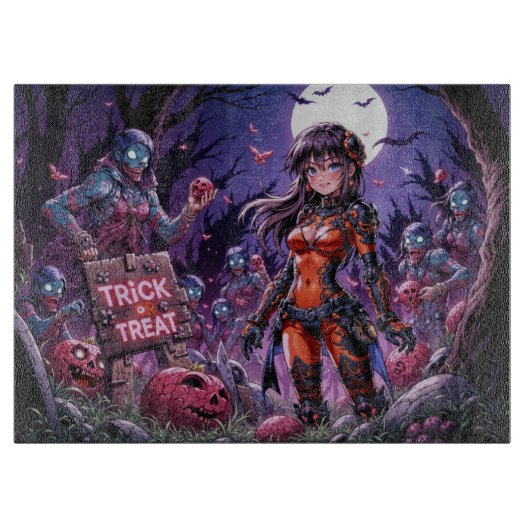 Trick or treat Halloween Zombies Uitdelen Brain Snijplank (Voorkant)