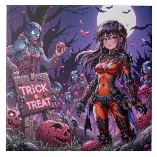 Trick or treat Halloween Zombies Uitdelen Brain Tegeltje (Voorkant)