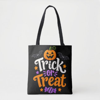 Trick or Treat Halloween Zwart Oranje Schrift Tote Bag