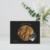 Trick or treat Halloween zwarte kat & maan Briefkaart (Staand voorkant)
