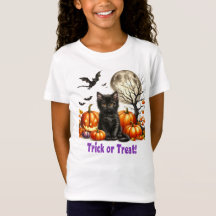 Trick or Treat Halloween Zwarte Kat Pompoen T-Shir
