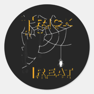 Trick Or Treat Halloween Zwarte Kat Spinnenweb Top Ronde Sticker