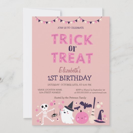 Trick or treat Halloweenfeest Verjaardag Kaart (Voorkant)