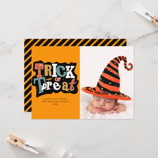 Trick or treat Happy Halloween foto Kaart (Voorkant / Achterkant in situ)