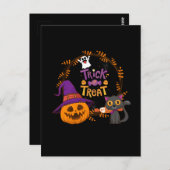 Trick or treat, Happy Halloween, Funny Pumpkin Cat Briefkaart (Voorkant / Achterkant)