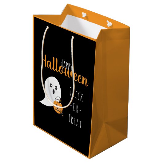 Trick or treat Happy Halloween Ghost Spooky Medium Cadeauzakje (Achterkant Gekanteld)
