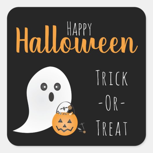 Trick or treat Happy Halloween Ghost Spooky Vierkante Sticker (Voorkant)
