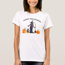 Trick or treat Happy Halloween Heksenkat Pompoen T-shirt