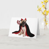 trick or treat Happy Halloween Satan Devil Pug Kaart (Gele Bloem)